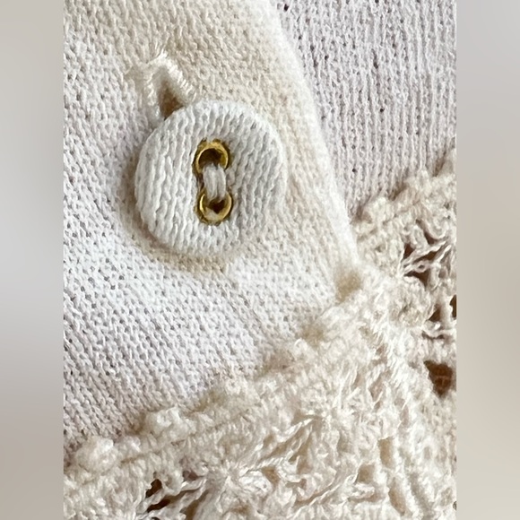 TORY BURCH White Fitted Sweater Cardigan with Crochet Detail - Picture 4 of 15